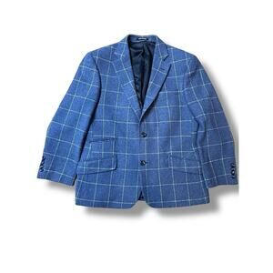 PAUL FREDRICK Sport Coat Windowpane Plaid 100% Wool Men’s 38S Blue‎